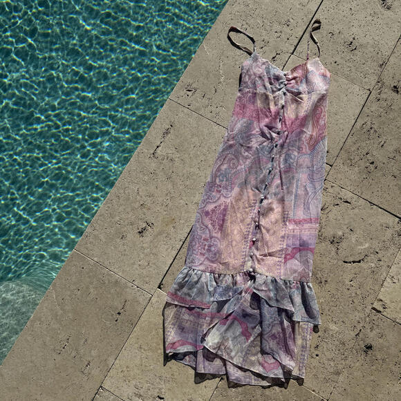 Zara Women's Boho Pastel Maxi Dress with Ruffle Hem